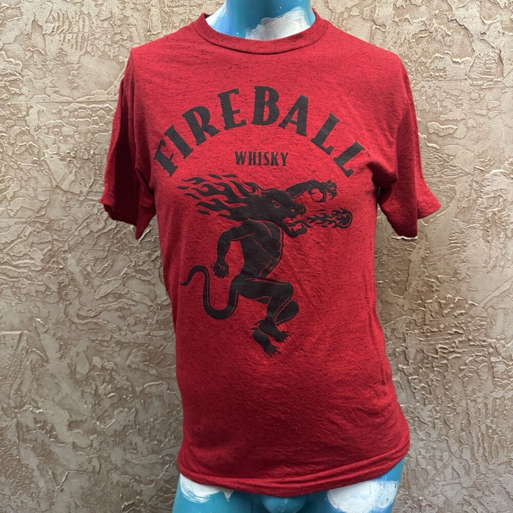Fireball Whisky T-Shirt Small Red Black Dragon Logo Distressed Graphic Tee